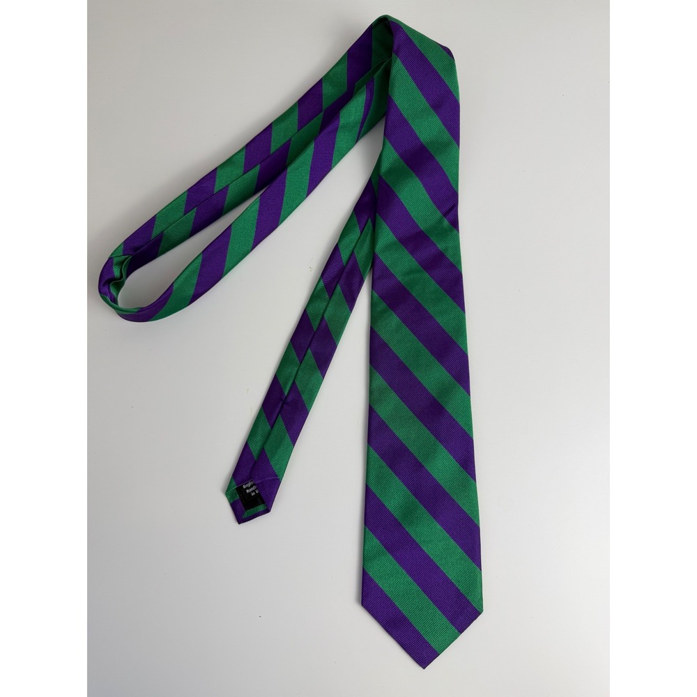 J.Crew English Silk Tie Repp Stripe Green Purple Handmade USA Business Career